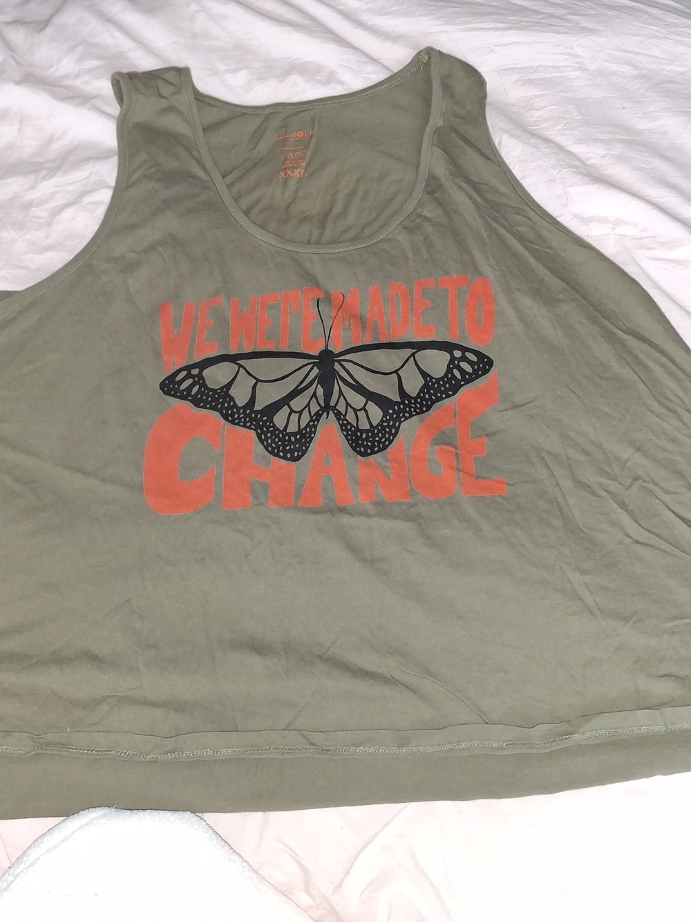 NATURAL LIFE Olive Green Tank with Orange Graphic & Black Butterfly Sz 3X